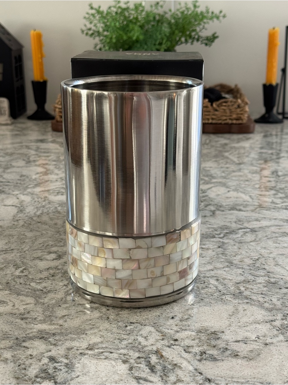 ANNA New York Stainless Steel Wine Chiller with Mother-of-Pearl Mosaic